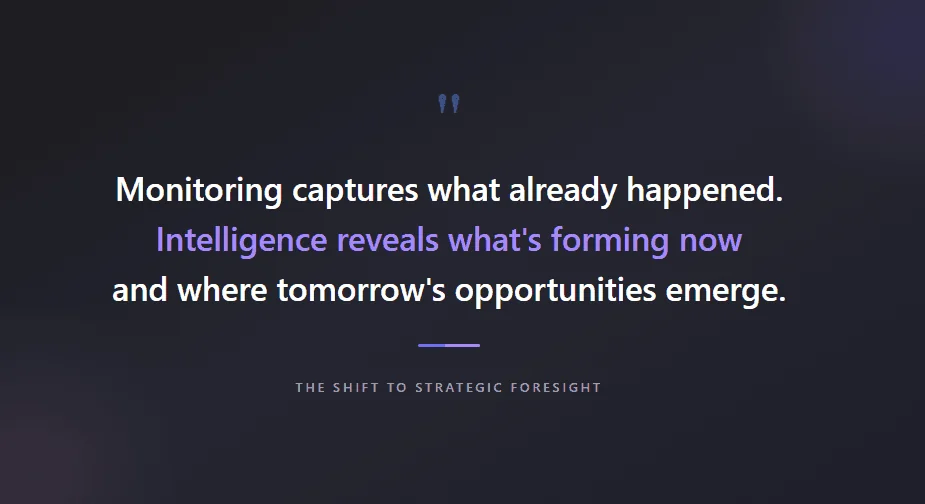 Pull quote: monitoring tells you what happened yesterday, intelligence reveals what is forming today