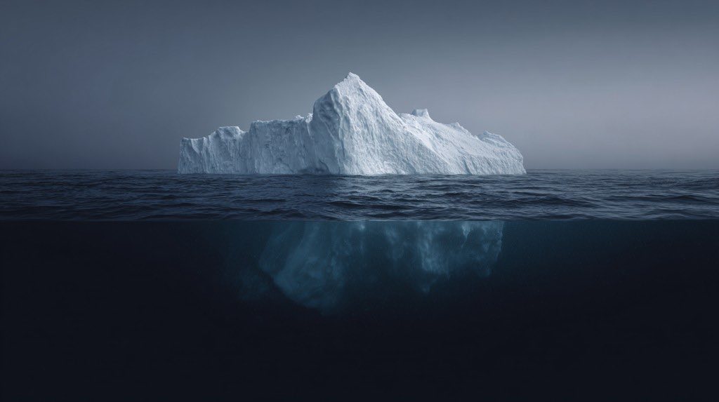 Iceberg above and below the waterline